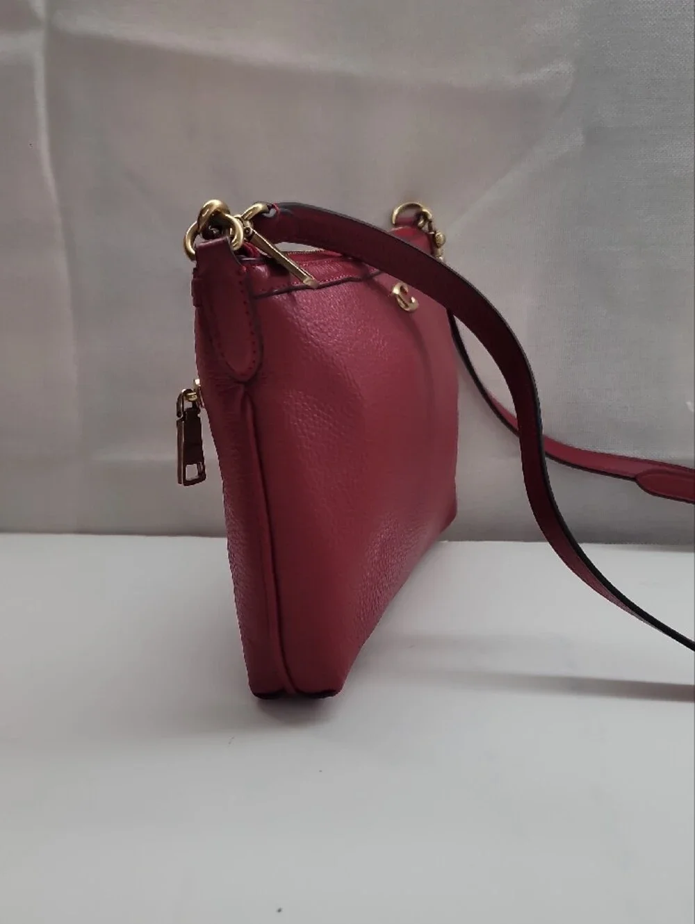Coach Refined Pebble Leather Legacy Zip Top Crossbody In Red